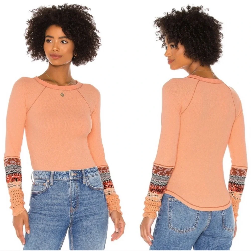 Free People In The Mix Jacquard Cuff Top In Desert Orange